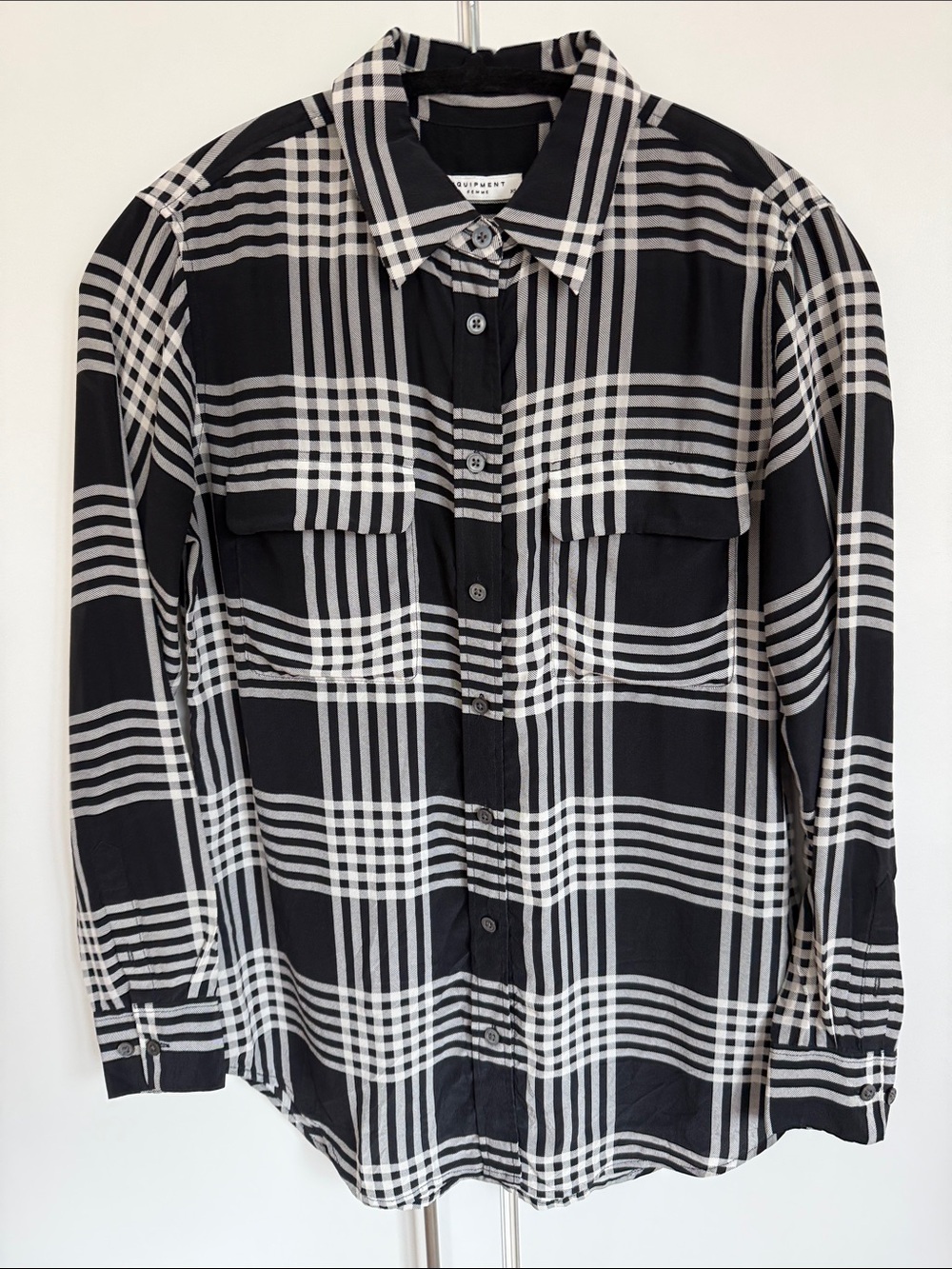 Equipment Black & White Silk Plaid Button-Down Shirt